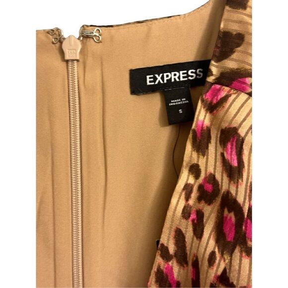 Express Small Leopard Print Draped Satin Mini Sheath Dress - Leopard print w/pin - Picture 10 of 16